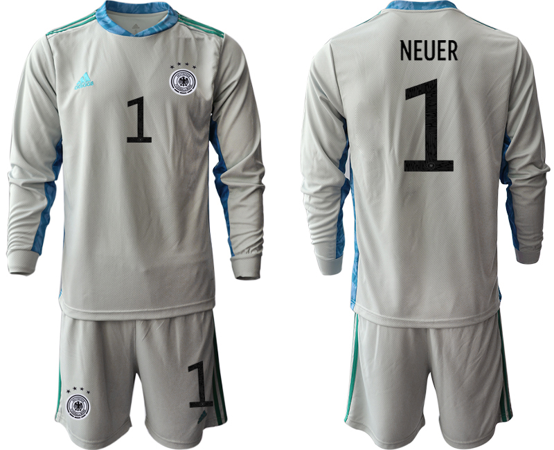 Men 2021 European Cup Germany grey Long sleeve goalkeeper #1 Soccer Jersey->germany jersey->Soccer Country Jersey
